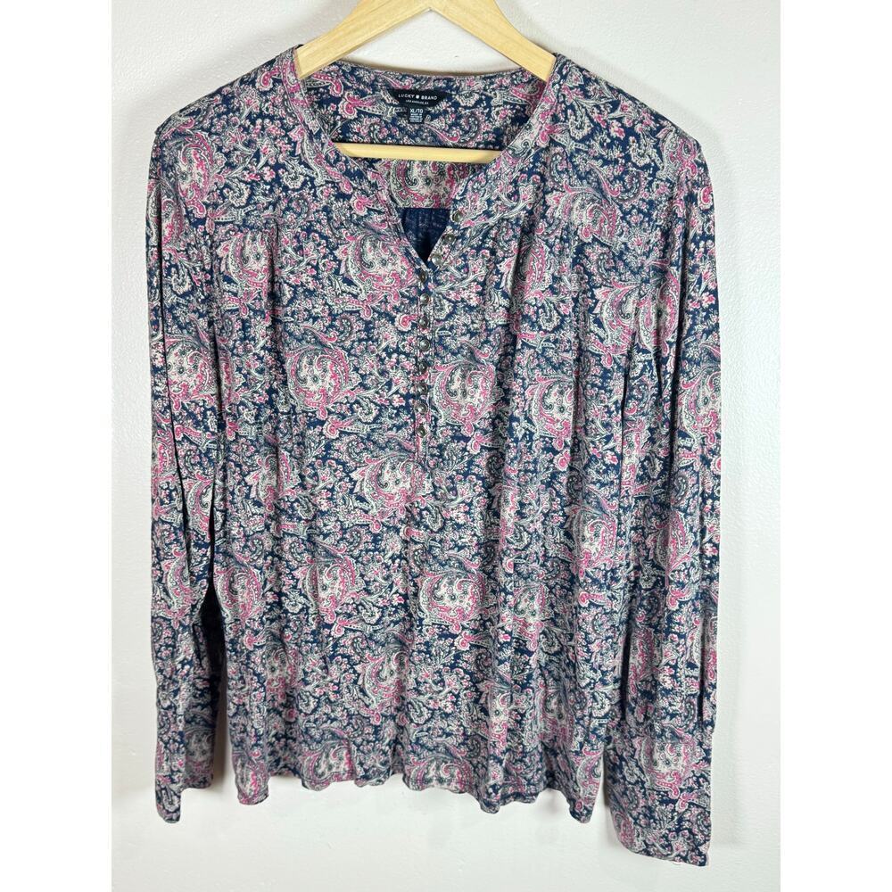 Lucky Brand Women’s Plus size Long Sleeve Shirt Blouse XL Boho Print Cotton